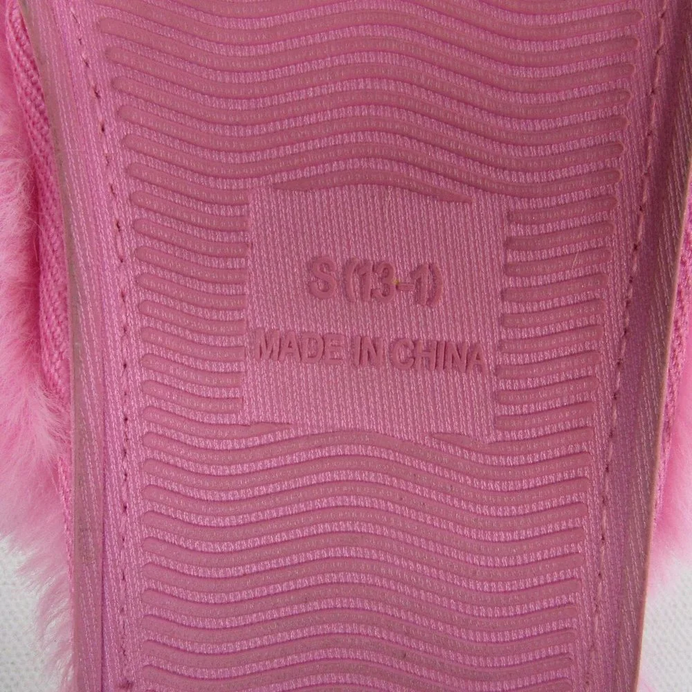 Girls Faux Fur Cross Strap Fluffy Slider Slippers Size S (13-1)